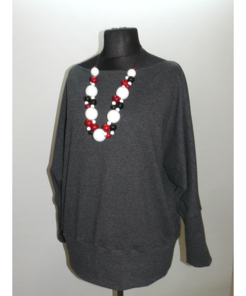 Melanżowy kobiecy sweter OVERSIZE ze ściągaczami - grafitowy